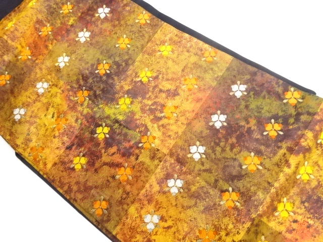 JAPANESE KIMONO / VINTAGE NAGOYA OBI / WOVEN GRID & ABSTRACT FLOWERS